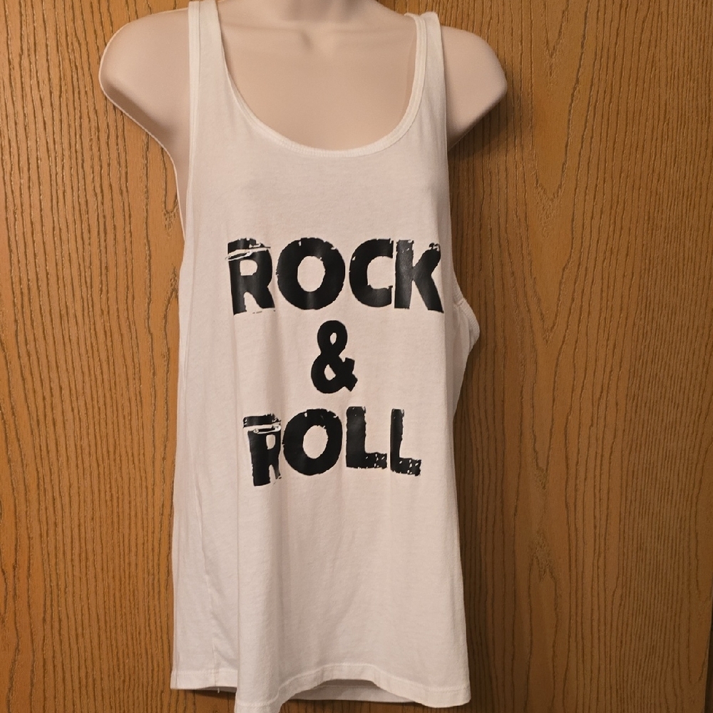 White Racerback 'Rock & Roll' Tank Top